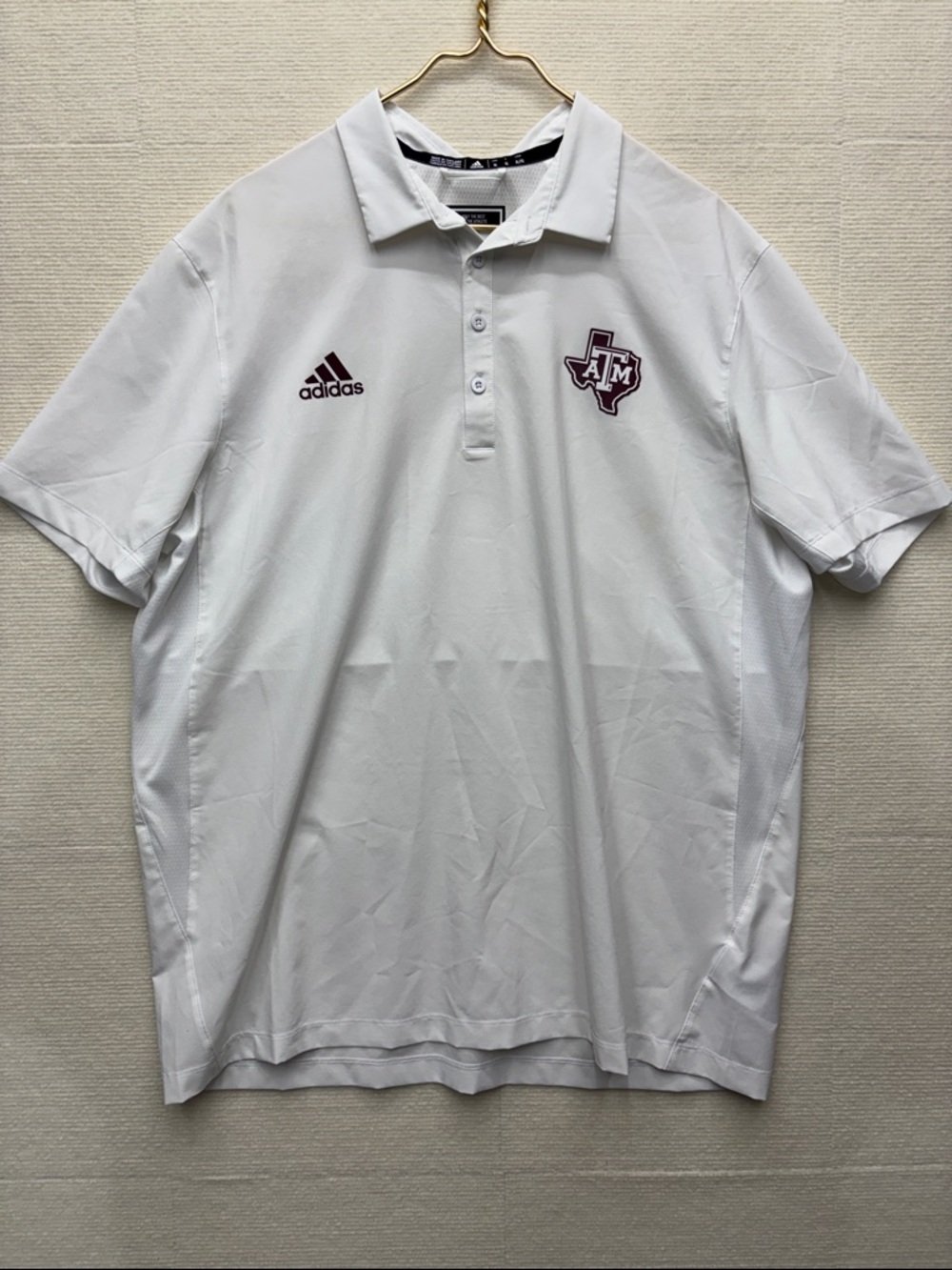 adidas White Polo with Maroon Texas A&M Logo w/ player ID